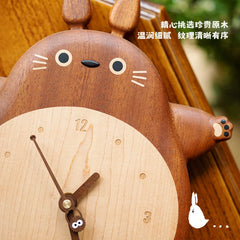 Creative Totoro Wall Clock Solid Wood Cute Living Room Pendulum Hanging Wall Decoration Wall Clocks Ins Style Home Decor Gift