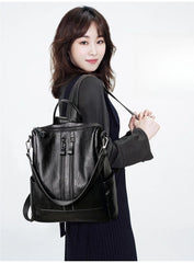 Women Soft Leather Backpack School Black Casual Multifunctional College Bag Large Capacity Shoulder Bags Travel Tote Backpack