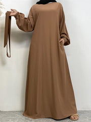 Hot Selle Simple Style Moroccan Dresses Kaftan Turkey Solid Color Gulf Abayas Islamic Women Long Dress Muslim Saudi Robe Ramadan