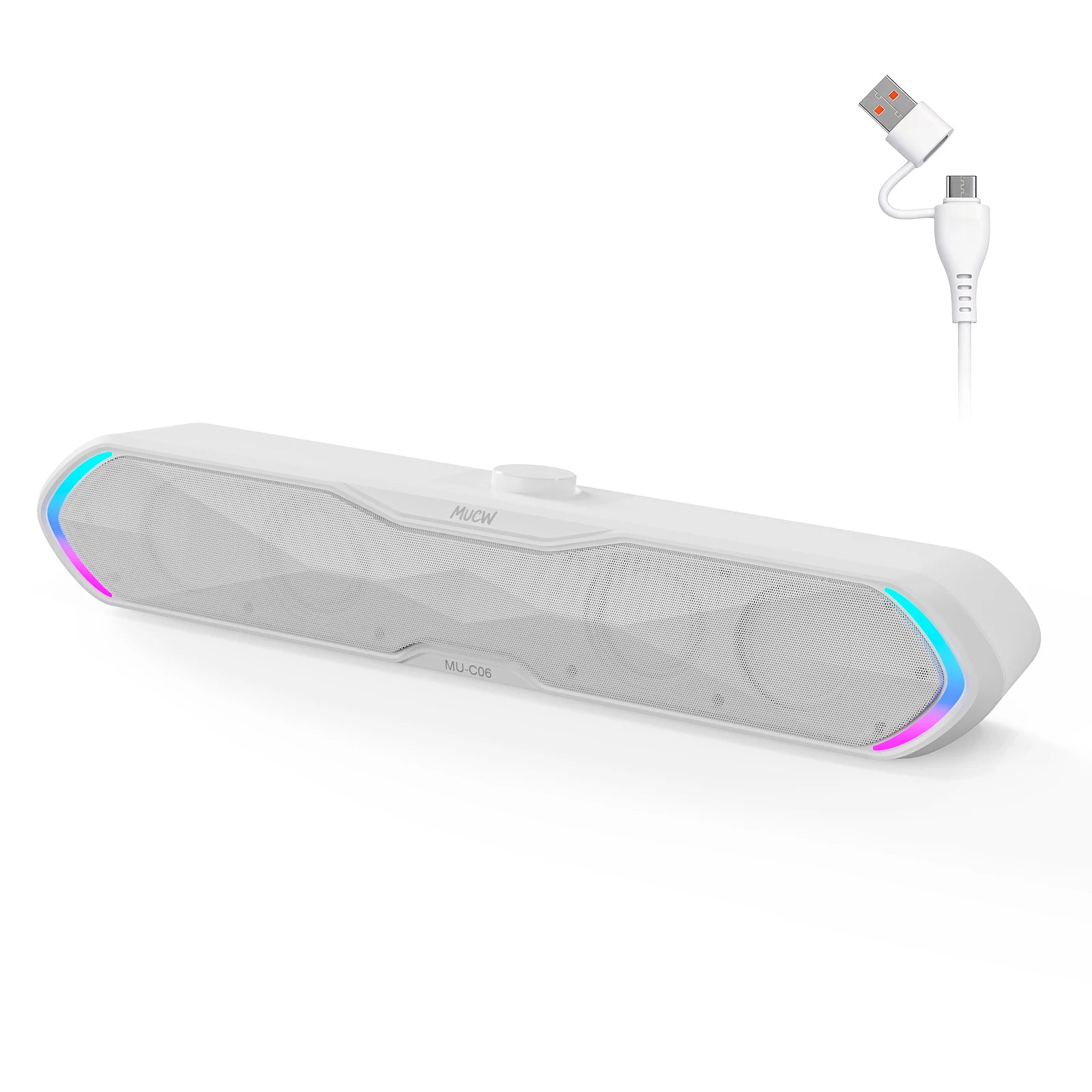 MUCW MU‑C06 PC Soundbar RGB Gaming Computer Speaker USB Plug Play Bluetooth 5.3 Sound Bar 6W Stereo Desktop Speaker for Laptop Mac Phone