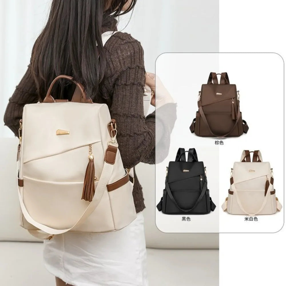 Fashion Women’s Nylon Anti-theft Backpack Tassel Decorative Casual Travel Female Shoulder Bag Large Capacity Student School Pack