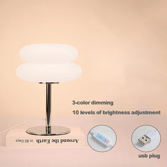 Creamy Bedside Table Lamp USB Tri-Color Dimmable Bedroom Furniture Home Decor