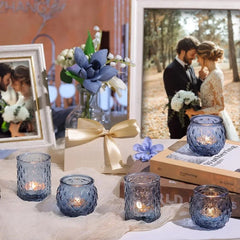 6/12Pcs Blue Votive Candle Holders Glass Candlestick for Party Decoration Tea Lights Candle Holders for Wedding Home Table Decor