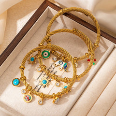 ANENJERY 316L Stainless Steel Colorful Eyes Heart Beads Drip Oil Pendant Bracelet for Women Men Personality Fashion Jewelry Gift