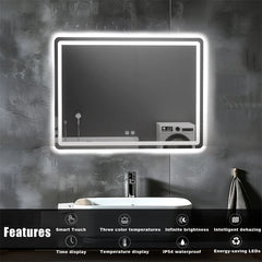 Hardwired Bathroom Mirror with LED Lights Wall Mounted Mirror IP54 Waterpoof Touch Switch Smart LED Mirror