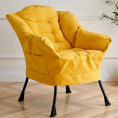 Costway Modern Polyester Fabric Lazy Chair Single Corner Sofa Chair W Side Pocket Beige Living Room Furniture