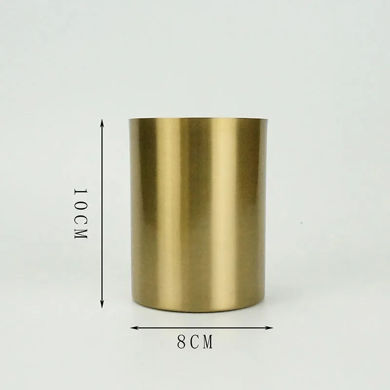 Gold-plated Brass Cylinder Vase Artificial Flowers Decorative Flower Arrangement Desk Decoration Minimalism Metal Floral Vases Home Decor