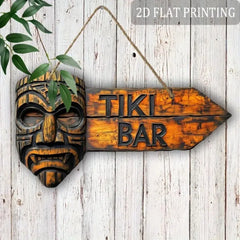 2D Tiki Bar Arrow Wooden Sign - Hawaiian Style Arrow Wall Ornament, Suitable for Outdoor, Beach Parties, Bars, Hawaiian Decor
