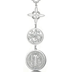 Triple Protection Necklace With Witch Knot Pentagram Tetragrammaton St. Benedict Stainless Steel Spiritual Symbol Amulet Jewerly