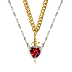 LATS 2pcs Can Be Assembled Heart and Sword Zircon Pendant Necklace for Men Couple Silver Gold Plated Choker Chain Jewelry