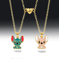 Couple's Stitch Heart Necklace - Gold & Silver Angel And Stitch Cute Style Jewelry Pendant Gift for Girls