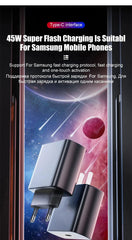 PD 45W Super Fast Charger For SAMSUNG Galaxy S21 S22 S23 S24 Ultra Fast Charging Phone USB C Charge Type C Cable 2M Wall Adapter