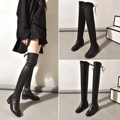 Long Leather Boots Women's Over-the-knee Skinny Boots  Autumn and Winter New Long-tube High-heeled Stretch Shoes