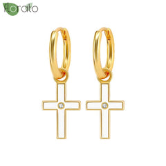 925 Sterling Silver Needle Fashion Cross Pendant Hoop Earrings for Women Vintage Gold Color Small Earrings Luxury Jewelry Gifts