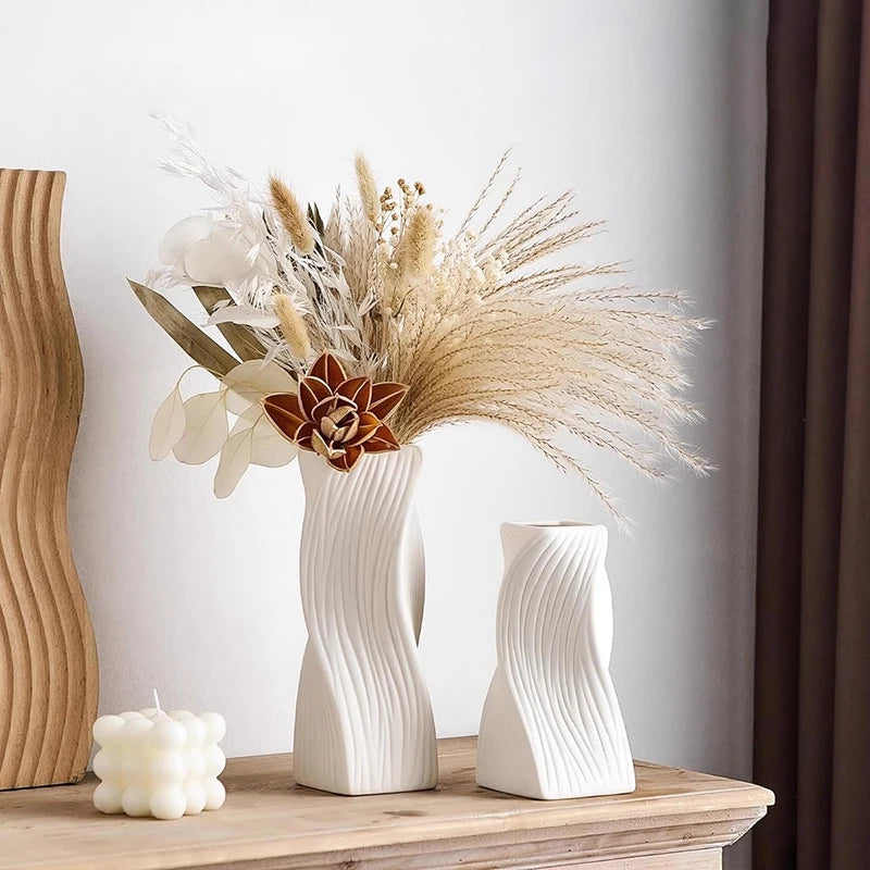 Nordic Vase Imitation Ceramic Flower Bottle Decorative Flowerpot Flower Arranging Ornament Plastic Home Pot Wedding decor