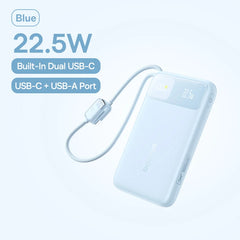 Baseus 10000mAh Power Bank 22.5W Built-In Dual USB-C Cable Thinner Fast Charging for iPhone 17 Pro Max Samsung S25 Xiaomi Poco