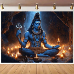 Lord Shiva Wall Tapestry Meditation Cave Poster Hindu God Decor Trishul Energy Art Wall Hanging Yoga Temple Altar Room Gift