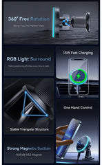 Essager 15W Magnetic Wireless Car Phone Holder Adjustable 360 Degrees Car Charger For IPhone15 14 13 Pro Samsung Universal Phone
