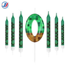 7Pcs Pixel Miner Birthday Cake Candles Topper for Pixel Theme Party Anniversary Party Video Game Party Supplies for Boys Girls