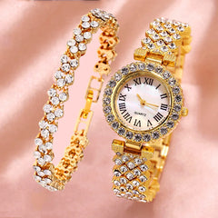 Luxury Women’s Diamond Steel Band Watch & Bracelet Set