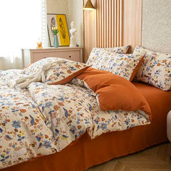 1PC Floral Washed Cotton Duvet Cover - Single/Queen/King Size Housse De Couette 이불커버 Funda Nórdica (No Pillowcase)
