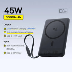 Baseus Qi2 Magnetic Power Bank 10000mah 15W Wireless Charging 22.5W Wired Charge Qi2-Certified for iPhone 16 15 14 13 12 Pro Max