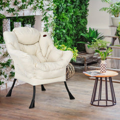 Costway Modern Polyester Fabric Lazy Chair Single Corner Sofa Chair W Side Pocket Beige Living Room Furniture