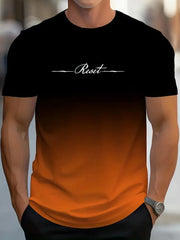 Men's Gradient Reset Letter 3D Printed T-shirt Summer Outdoor Casual Sports Quick Drying Short Sleeve Top Plus Size Men Clothing