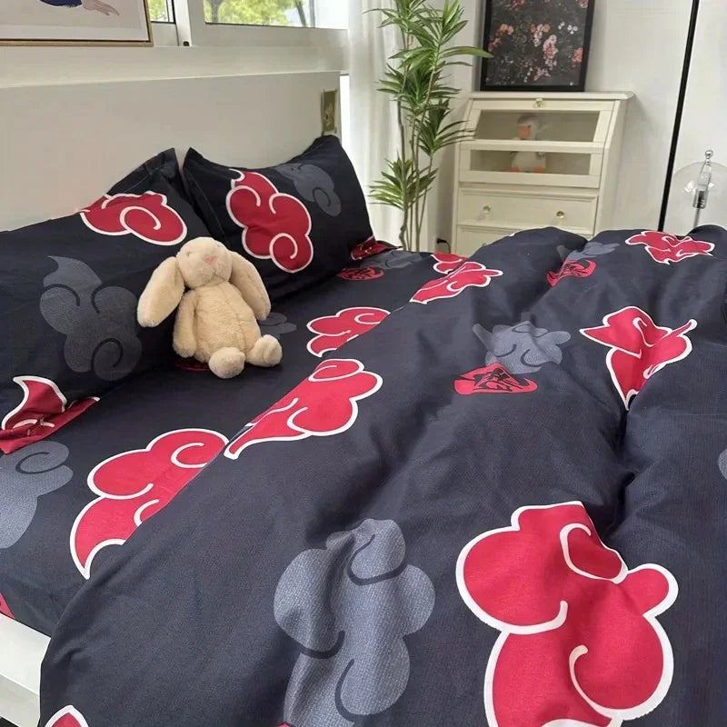Naruto Akatsuki Anime 3pcs Bedding Set Duvet Cover Quilt Cover Polyester A Duvet Cover and A Pair of Pillowcases (no Padding)