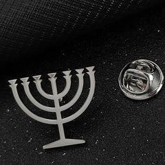 Jewish menorah men's brooch stainless steel lapel pin suit shirt decoration accessories wedding groomsmen gift