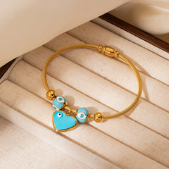 ANENJERY 316L Stainless Steel Colorful Eyes Heart Beads Drip Oil Pendant Bracelet for Women Men Personality Fashion Jewelry Gift