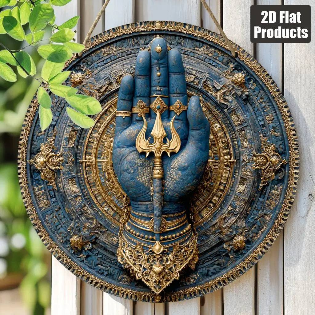 Lord Shiva Hamsa Hand Wall Art 8x8 Inch Hindu Decor with Om Symbol Trident Design for Home Temple Festival Diwali Holi Gift