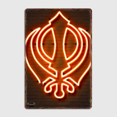 Khanda Neon Sign Religious Poster Metal Sign Club Pub Custom Bar Bedroom Indoor Decor Posters Home Wall Decor Room Decoration
