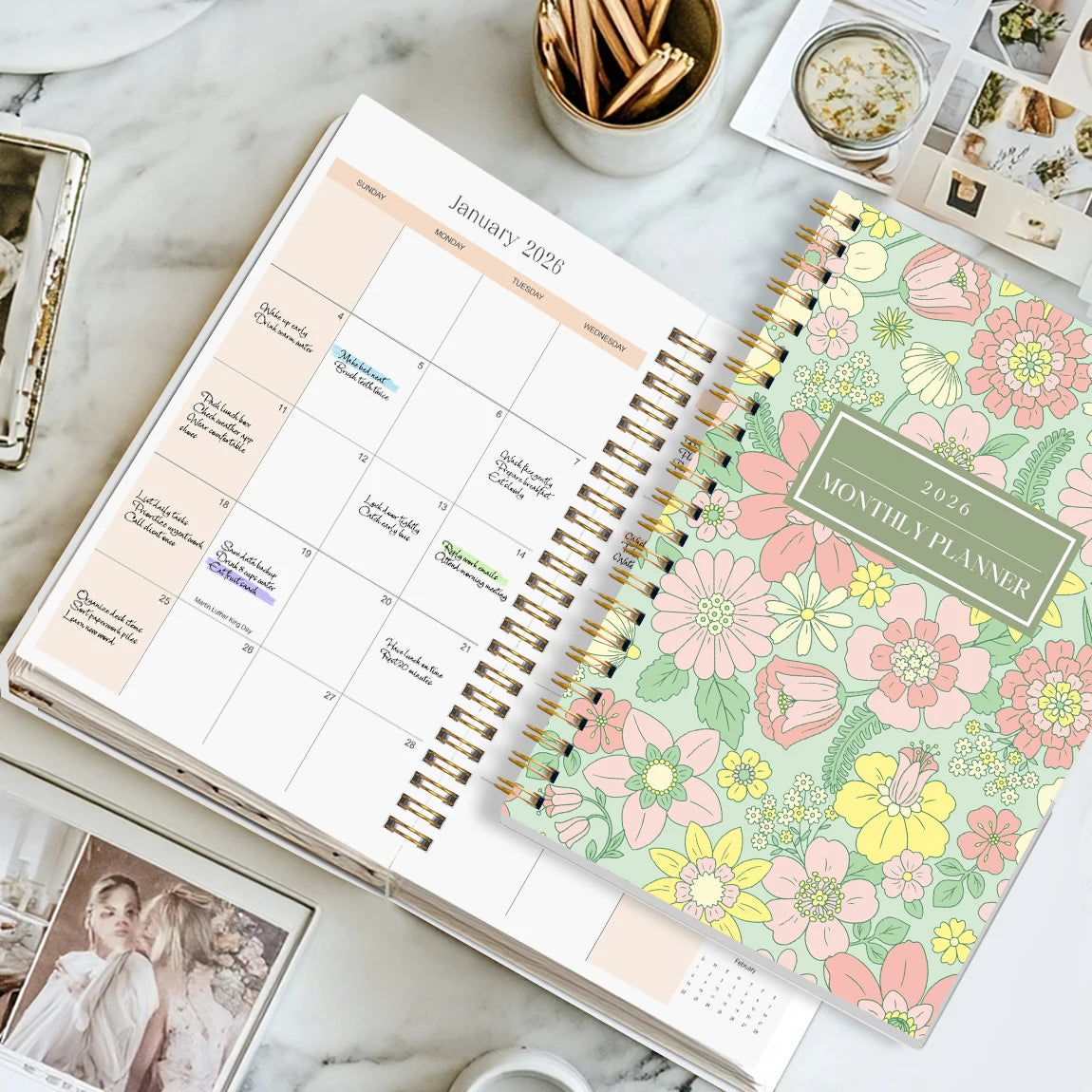 2026 A5 Monthly Planner, Floral Cover,Academic Agenda with Notes&To Do List,Perfect for Productivity,Time Management,Great Gift