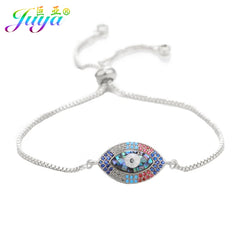 Juya 18K Real Gold Plated Adjustable Chains Multicolor Zirconia Hamsa Fatima Enamel Greek Evil Eye Charms Bracelets For Women
