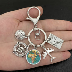 New ideas Earth plane keychain pendant earth compass personality memorial key ring gift for travel lovers