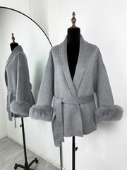 Tossy Fox Fur Wool Short Coat – Elegant Double-Sided Women Jacket