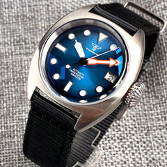 36mm Military Diver Mechanical Watch Men NH35 AR Domed Sapphire Sunburst Green/Red/Blue Big Crown Sport Nylon