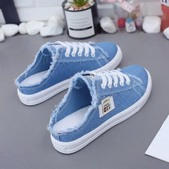 2024 Spring Summer Women Canvas Sneaker Low Top Denim Sneakers Ladies Lace-Up Flat Canvas  Board Shoes Female Flat Shoes