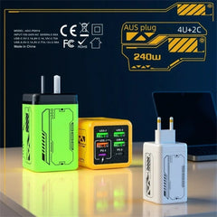 240W 6 Ports USB Charger PD Fast Charging Charger Wall Adapter for iPhone Samsung Xiaomi EU/US/UK Plug Charger Quick Charge 3.0