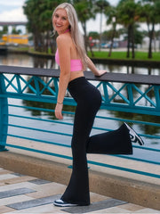 Women’s High-Waist Flared Wide-Leg Pants – Slim Fit Black