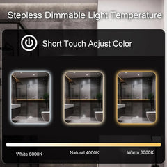 45x60cm Hardwired Bathroom Wall Mirror Bathroom Mirror Lighting Mirror With LED Light Touch Switch 3 Colors Dimmable Waterproof