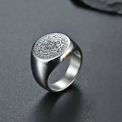 YILUOCD Seal of The Seven Archangels Rings for Men The Key of Solomon Ring Kabbalah Talisman Amulet Stainless Steel Male Jewelry