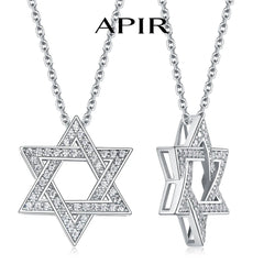 APIR 925 Silver D/VVS1 Moissanite Star Pendant Necklace Cross Star of David for Men Women Lucky Amulet Chain Neck Jewelry
