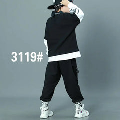 Kids Fashion Hip Hop Clothing Oversize Green Hoodie Streetwear Black Cargo Shorts For Girls Boys Jazz Dance Costume Clothes