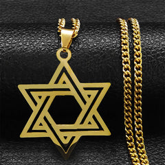 Hip Hop Jewish Hexagram Long Necklaces Stainless Steel David Star Israel Mezuzah Necklace Sweater Neck Chain Jewelry Gifts NA193