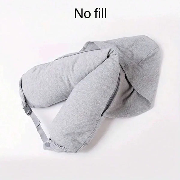 1 hooded travel pillow with storage bag - soft, fillable neck pad suitable for airplane travel, car travel, clothing styling des