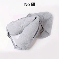 1 hooded travel pillow with storage bag - soft, fillable neck pad suitable for airplane travel, car travel, clothing styling des
