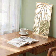 3Pcs 2D 16in Wooden Acrylic Double-Layer Wall Mirror Hollow Leaf Design Refined Lifestyle Artistic Home Decorative Mirror