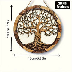 Tree of Life Wall Art - Rustic Round Wooden Sign, 5.9 Inch Home Decor for Living Room, Artistic Gift for Holiday, Kitchen Office